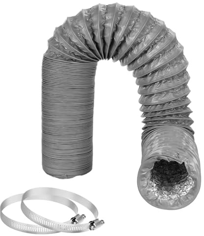 Abluftschlauch 100mm PVC Alurohr Rohr Flexschlauch Alu Flex Abluft Schlauch Abluftrohr Lüftungsschlauch mit 2 Schlauchschelle