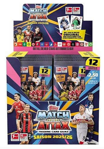 Topps Match Attax Bundesliga 2025/2026 – Display Box mit 36 Boostern – Offizielles Trading Card Game – 12 Karten pro Booster – Sammelkarten Saison 25/26 inkl. Heartglobal Versandschutz