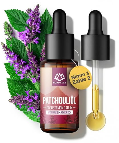 NORDHOLZ® Patchouliöl 15ml [100% naturrein] Erdend & würzig - Ätherische Öle in Pharmaqualität aus schonender Destillation - Vegan, Laborgeprüft - Duftöl für Sauna, Diffusor & Aromatherapie