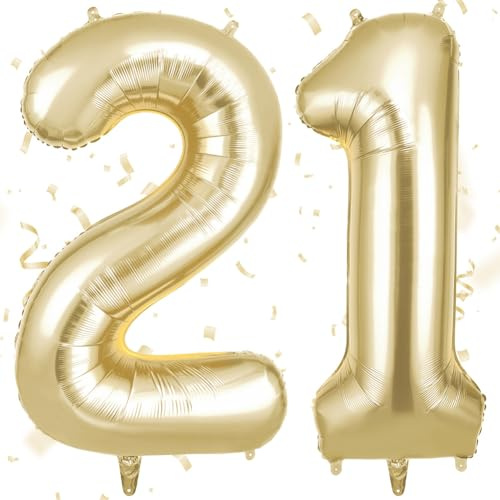 OFFCUP Gold Number 21 Balloons, 40 Inch Large Foil Number 2 & 1 Balloons | Self Inflating 21th Birthday Balloon for 21 Year Boys Girls Men Women Anniversary Birthday Party Decorations Supplies