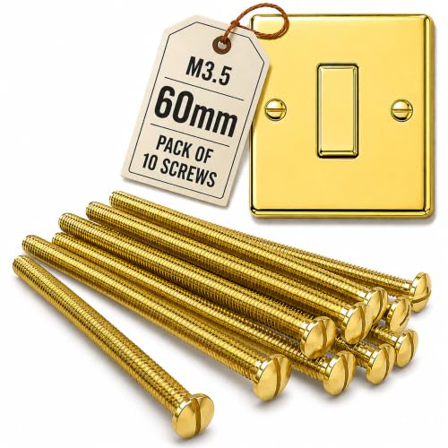 M3.5 x 60mm Polished Brass Electrical Machine Screws - Pack of 10