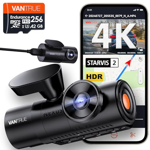 VANTRUE N4 Pro Dashcam & 256GB microSD Speicherkarte, 4K+ 1080P+ 1080P STARVIS 2 Dashcam Auto, 5G WiFi PlatePix™ Dash Cam GPS 360° Puffer Parküberwachung Auto Kamera, IR Nachtsicht