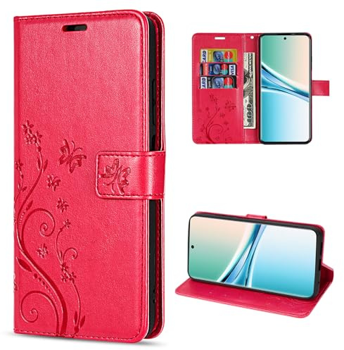betterfon | Handyhülle für Xiaomi Redmi Note 15 4G / 5G | Premium PU Leder Handy Hülle Wallet Case | Schutzhülle Blumen Klapphülle | Redmi Note 15 4G / 5G Rot