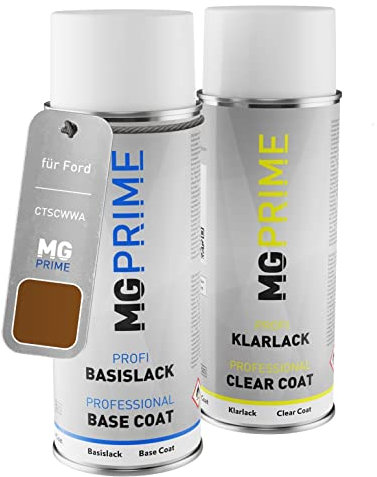 MG PRIME Autolack Sprühdosen Set für Ford CTSCWWA / PNCAD0 / A Burnished Glow Metallic/Canyon Braun Metallic Basislack Klarlack Spraydose 400ml