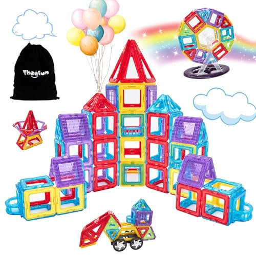 Theefun Magnetische Bausteine 100 Teile, Magnetbausteine Magnetspielzeug Magnet Spielzeug Kinder Magnetspiele für Kinder Geschenk Magnetic Bauklötze Kinderspielzeug Spielzeug ab 3 4 5 6 7 Jahre Junge