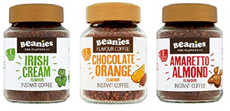 Beanies Flavoured Instant Coffee Jars 3x50g ; Amaretto Almond, Chocolate Orange & Irish Cream