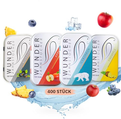 Wunder Zahnstocher - In 4 erfrischenden Sorten 'STARTERPACK' - Zahnstocher mit Geschmack - gute Alternative zu Kaugummi - frischer Atem mit Aromatisierte Zahnstocher (4er Pack)