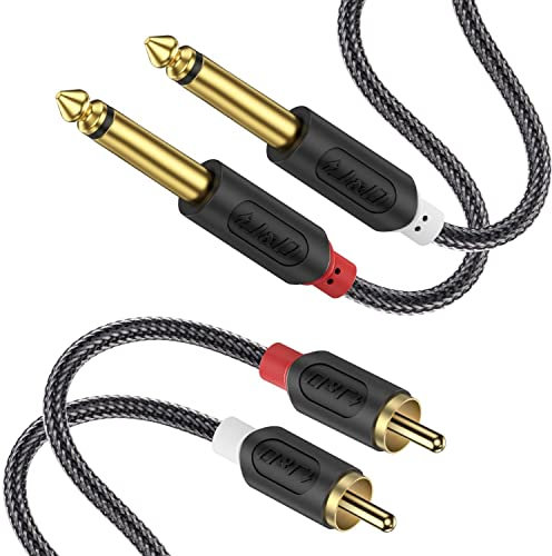 J&D RCA vers Jack 6,35mm Câble 4,5M, RCA Câble Plaqué Or Série Audiowave 2 x 6,35mm (1/4 Pouce) Mâle TS à 2 RCA Mâle PVC Décortiqué Adaptateur Audio stéréo Y Splitter RCA Câble avec Tresse en Nylon