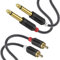 J&D RCA vers Jack 6,35mm Câble 4,5M, RCA Câble Plaqué Or Série Audiowave 2 x 6,35mm (1/4 Pouce) Mâle TS à 2 RCA Mâle PVC Décortiqué Adaptateur Audio stéréo Y Splitter RCA Câble avec Tresse en Nylon