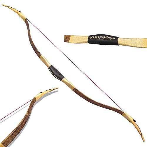 Traditioneller Langbogen Handgefertigt Recurvebogen Jagd Bogen 20-40lbs Bogenschießen Reiterbogen Sportbogen Erwachsene Holzbogen zum Jagen und Schießen (Kaffeefarbe, 20lbs)