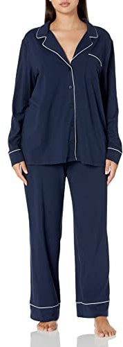 Amazon Essentials Women's Cotton Modal Long-Sleeve Shirt and Full-Length Bottom Pyjama Set, Navy, XXL
