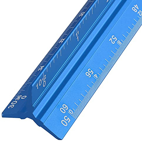 Kyuionty Ingenieur-Lineal, 30,5 cm, Aluminium, lasergeätzt, dreieckiges Zeichenwerkzeug für Bautechnik, Zeichen, imperialer Maßstab 1:10, 1:20, 1:30, 1:40, 1:50, 1:60 (blau)