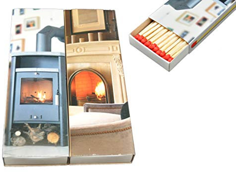 jameitop®🔥 2 XL Streichholzschachteln 19cm extra lang Kamin/Feuer Motive: 2x45er Packungen Kaminanzünder Streichhölzer Zündhölzer