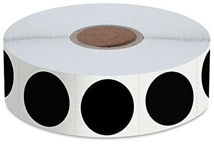 1500 Stk. Schwarz Runde Inventaraufkleber/Etiketten mit Perforationslinie auf einer Rolle zur farblichen Kodierung (jeweils 2,5 cm Durchmesser)