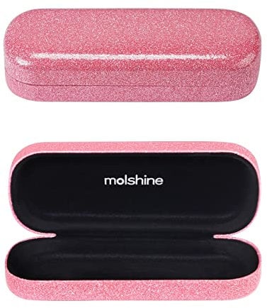 molshine Hartschalen PU Leder Brillenetui,tragbares helles Brillenetui für Männer Frauen Mädchen Reise Studie Arbeit Travel (Rosa)