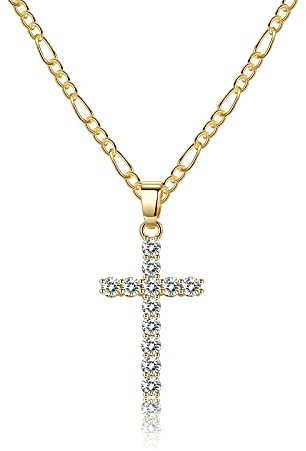CERSLIMO Kreuz Kette Herren Damen, Kette mit Kreuz Gold Halskette Anhänger Kreuz AAA Zirkonia für Mädchen Jungen Freund