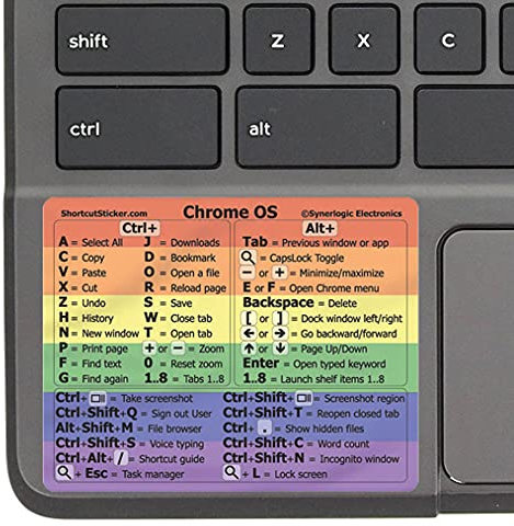SYNERLOGIC (2pcs) Chrome OS Reference Keyboard Shortcut Sticker - No-Residue Vinyl - Size 76 x 61mm for Any Brand Chromebook Laptop Running Chrome OS (Rainbow, Pack of 2)