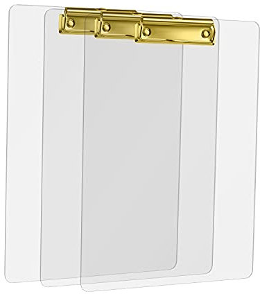 3er Acryl Klemmbrett A4 mit Metalklemme, Schreibbrett DIN A4 mit Aufhängeose, Pad Halter Clipboard - Stabile Transparent Schreibplatte - Schreibblock 3er Pack in Farbe Gold