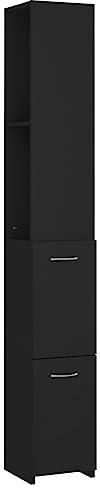 vidaXL Badezimmerschrank Hochschrank Badschrank Badezimmermöbel Badmöbel Badregal Regal Schrank Badezimmer Schwarz 25x26,5x170cm Holzwerkstoff