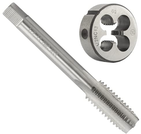 Aceteel 1/2-Zoll-13 UNC HSS Gewindeschneider-Set, 1/2-13 UNC Maschinengewindebohrer und Rundgewinde-Schneideisen für Rechtshänder