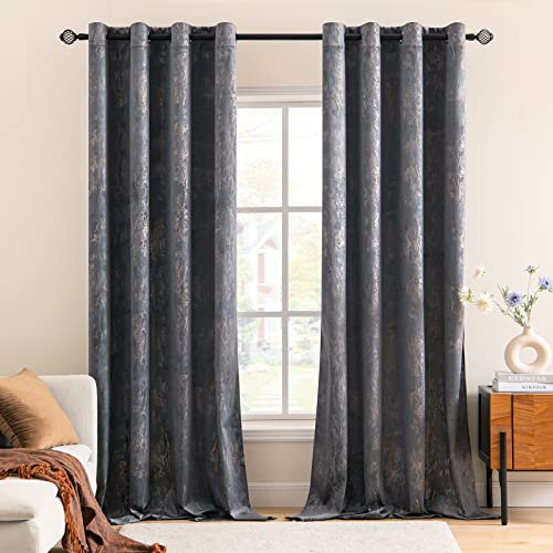 MIULEE Samtvorhang Grau Verdunkelungsvorhang Ösen 2er Set B 140 x H 260cm,Vorhang Blickdicht Vorhänge Samt mit Goldfolie Muster für Deko Schlafzimmer Wohnzimmer Wärmeisolierende Velvet Curtains