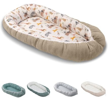 ULLENBOOM Babynest - 100% OEKO-TEX Materialien & Made in EU, Sand Savanne - Babynestchen Neugeborene aus kuscheliger Baumwolle, Ideal als Reisebett & Kuschelnest geeignet