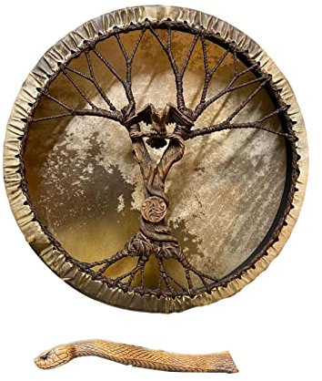 Shamandrum Rahmentrommel Rund Shaman Drum Inkl. Stick Baum Des Lebens Sibirische Trommel, Handgefertigte Schamanische Trommel, Spirituelle Musik, Handgestaltete Schamanen-Trommelmusik-Klangdekoration