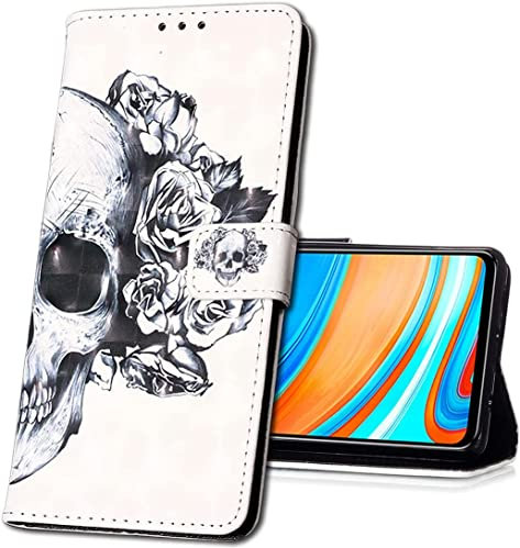 IMIRST Flip Case for Apple iPhone 13 mini Premium Faux Leather Wallet Case 3D Creative Pattern Design Protective Cover with Card Slot Stand Compatible for Apple iPhone 13 mini. YB Skull Flower