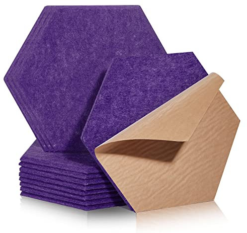 Hexagon Akustikplatten selbstklebend 12 Stück I Schallabsorber Schallschutz mit hoher Dichte für Wand Decken Holz & Tür - Akustikpanel Schallschutzplatten Akustikplatte, 30x26x0.9cm,Lila