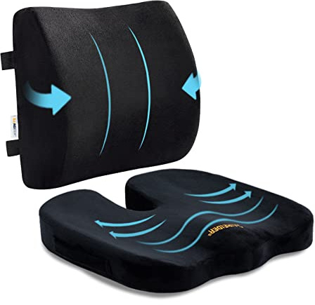 SAIREIDER Seat Cushion and Lumbar Support Pillow for Office Chair, Memory Foam Car Seat Cushions Back Support Pillows, Help Relieve Pain of Back, Lumbar, Tailbone and Sciatic Nerve（Black）