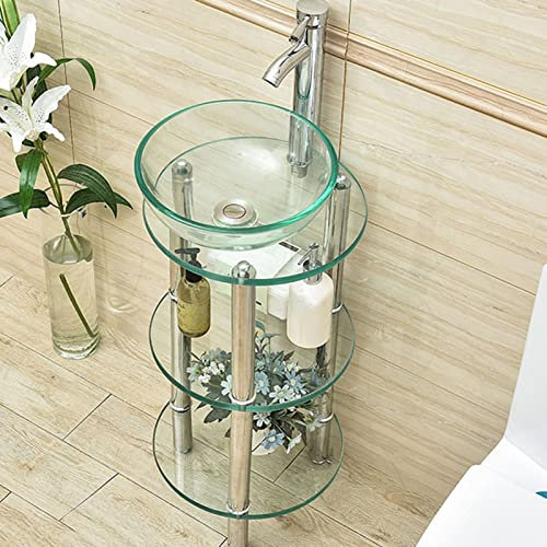 Waschbecken Glas Waschplatz Waschtisch Set Waschschale Badmöbel Set Badezimmer, Gäste WC Waschtischunterschrank Waschbeckenunterschrank Handwaschbecken mit Unterschrank ,Wasserhahn ( Color : 31cm/12in