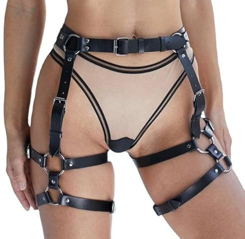 Damen Punk Leder Körperkette Sexy Einstellbare Taillenkette Schwarz Bein Strumpfband Gürtel Gothic Schelling Kette Körperzubehör für Frauen