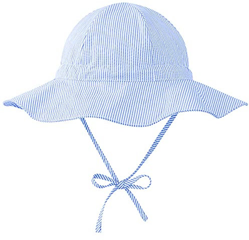 Durio Sonnenhut Baby Hut Kinder Verstellbarer Faltbare UV-Schutz mit Verstellbarem Bindebändern und Breite Krempe Blau-Weiß Streifen 12-24 Monate (Tag Size M)