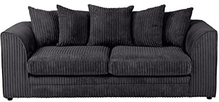 Luxury Life Dylan Jumbo Cord Fabric Sofa Set (Black, 3 Seater)