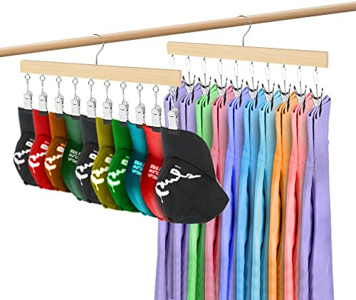 LMSAWK 2 Stücke Sockentrockner Wäscheständer aus Holz, 10 Clips 360° Drehhaken Kleiderbügel für Mütze, Unterwäsche, Gesichtsmaske, Handtücher, Handschuhe (Holzfarbe)