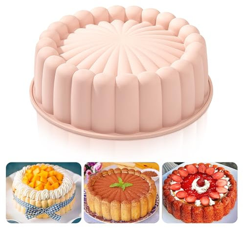 Heveer Moldes de Silicona Charlotte Redondos Molde para Tartas Reutilizable Formas para Bolos Molde Silicona Horno para Tarta de Queso Chocolate Pan 8 Pulgadas