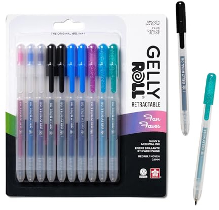 SAKURA Gelly Roll Retractable Gel Pens Colored - Sparkle Color Set - Art Gifts, Holiday Gifts & DIY Projects - Medium Point - With Glitter, Metallic, Blue & Black Pens - 10 Pack