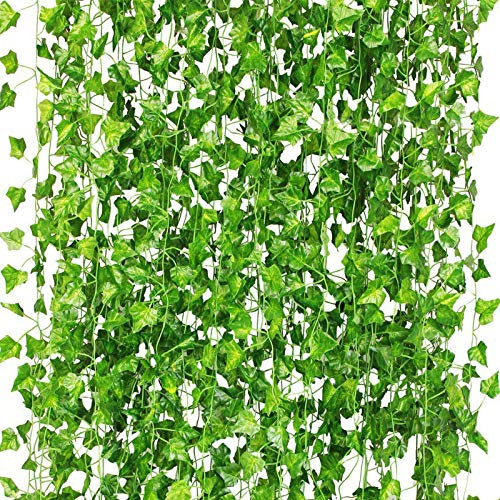 CQURE 60Pcs 420FT Artificial Ivy Garland,Fake Vines for Room Decor Fake Ivy UV Resistant Green Leaves Fake Plants Hanging Vines for Wedding Party Garden Wall Bedroom Decor