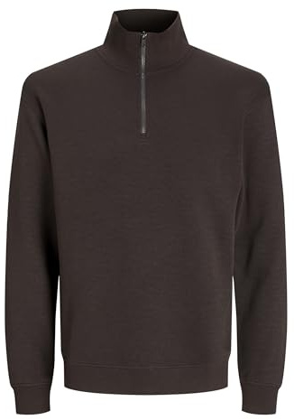 JACK & JONES Mens Jjebradley Half Zip Noos Sweatshirt, Dark Brown, S UK