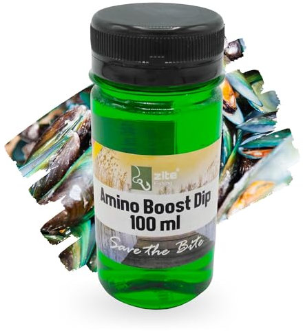Zite Fishing Amino Booster Dip - 100ml Köder-Attrator Liquid Karpfen-Angeln - Intensiv & Schnelleinziehend – Von Ananas bis Vanille/Honig - Für Boilies, Mais, Pellets & Mehr (Muschel/Halibut)