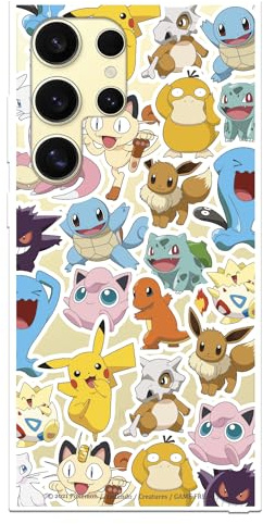 Schutzhülle Kompatibel Mit Samsung Galaxy S24 Ultra - Offizielle Pokémon Pattern Sticker - Flexible Transparente Silikonhülle