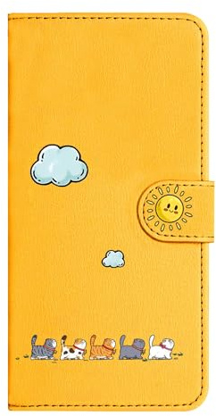 Nokverzy Handyhülle für Huawei Y7 2019 Hülle Klappbar mit Kartenfach Magnet Geldbörse Tiere Muster Klapphülle für Huawei Y7 2019 Handy hülle Leder mit Band Katze Motiv Bunt Gelb