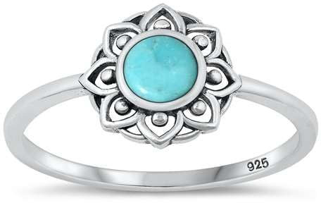 Sterling Silber Echter Türkis Mandala Ring LTDMXRO150754-TQ70