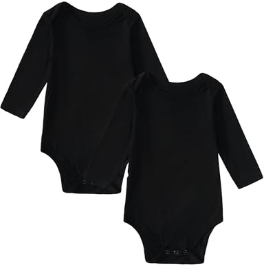 DEFAHN Black Vest Baby Grow 2 Pack Long Sleeve Baby Bodysuit Unisex Newborn Bamboo Rayon Vest Onesies for Boys and Girls (Black,9-12 Months)