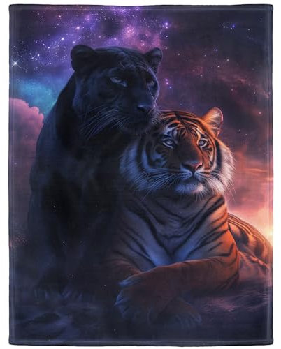 YISUMEI Kuscheldecke Weiche Warme Flauschige Fleece Decke, Panther & Tiger, 150 x 200 cm