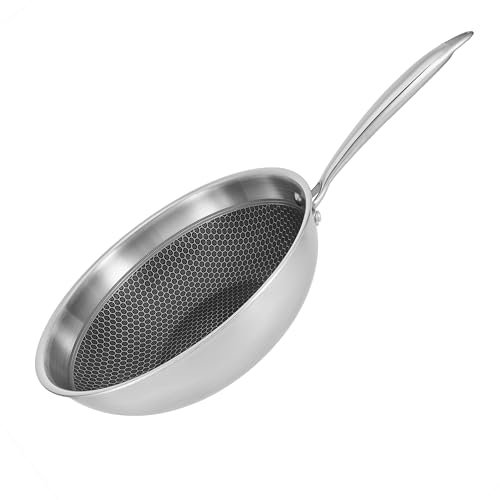 RESTO 95349 Wok 28 cm, Pfanne mit Tri-Ply System (18/10 Edelstahl+Aluminium+18/10 Edelstahl), Wabenstruktur, Energieeinsparung 25% - für alle Herdplatten geeignet, auch Induktion (Ø28 h=5.5 cm)