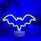 HFHungkeong LED Neonschild Blau Bat, Batterie/USB Betrieben Neonlampe in Fledermausform mit Sockel für Schlafzimmer, Bar, Büro, Schreibtisch, Halloween-Dekoration (28 x 10 x 18 cm/11 x 3,9 x 7 Zoll)