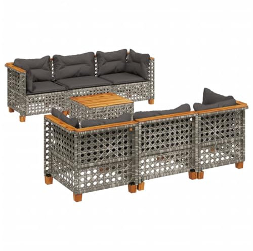 vidaXL Garten Sofa Garnitur 7-TLG., Gartenmöbel Set mit Kissen, Sitzgruppe für Garten Terrasse, Sitzgarnitur Lounge Modular, Grau Poly Rattan