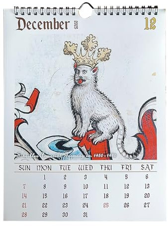 Ugly Medieval Cat Kalender 2025 | Lustige seltsame mittelalterliche Katzen Wandkalender – Familienplaner & Tagesorganizer, hässliche mittelalterliche Katzenmuster