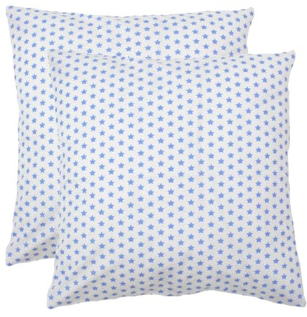 Hans-Textil-Shop 2er Set Kissenbezüge Sterne Stars Baumwolle, Reißverschluss - Kissen, Kissenhülle, Kopfkissen, Dekokissen, Couchkissen, Sofakissen, Weihnachten, Winter (40x40 cm, Hellblau auf Weiß)